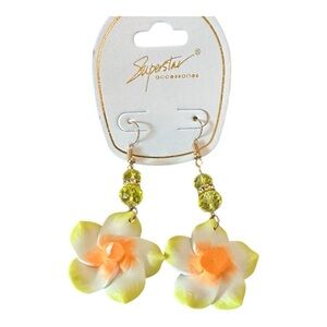 Superstar Accessories Floral Drop Earrings – Tropical Yellow & Orange – 3”